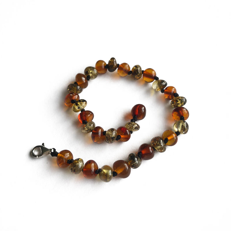 Armband barnsteen - Cognac en Groen | 19 cm