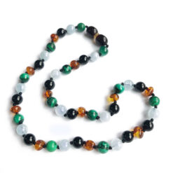 Babyketting barnsteen, aquamarijn, malachiet en onyx | 34 cm