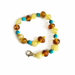 Baby armbandje barnsteen en turkoois | 14 cm