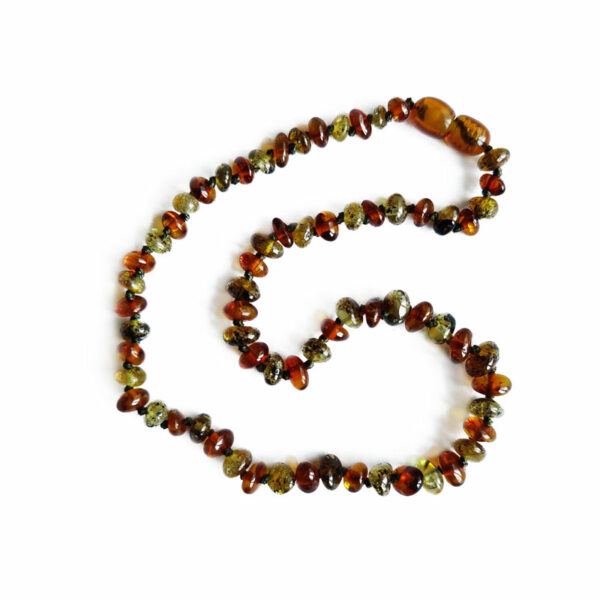 Babyketting barnsteen - Cognac en Groen | 34 cm
