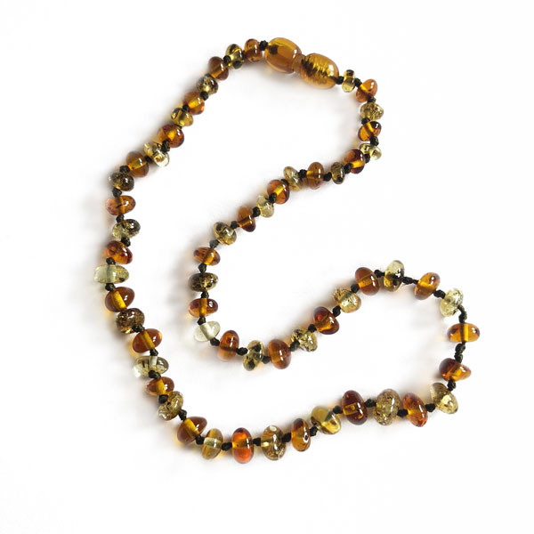 Babyketting barnsteen - Cognac en Groen | 34 cm