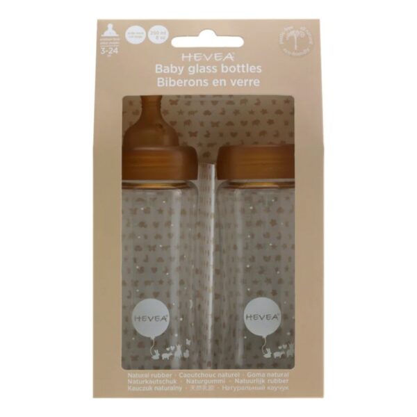 Hevea glazen babyflessen wide neck | 250 ml plasticvrij