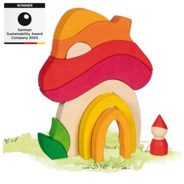 goki paddenstoelenhuisje houten speelgoed duurzaam hout duits merk bouwen spelen Montessori vrije school antroposofisch gifvrij