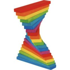 Goki Bouwblokken Gekleurd houten plankjes kapla natuurlijk duurzaam gifvrij hout houten speelgoed duotsland europa bouwen cadeautip spelen montessori seizoenstafel thema thematafel vrije school antroposofisch toren stapelen balanceren