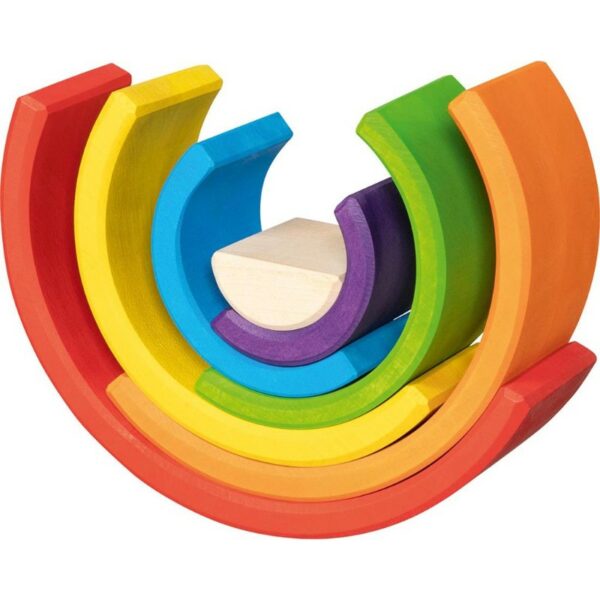 Goki kleine Regenboog hout houten speelgoed natuurlijk duurzaam Montessori vrije school antroposofisch gifvrij balanceren bouwen toren bouwen balanceren