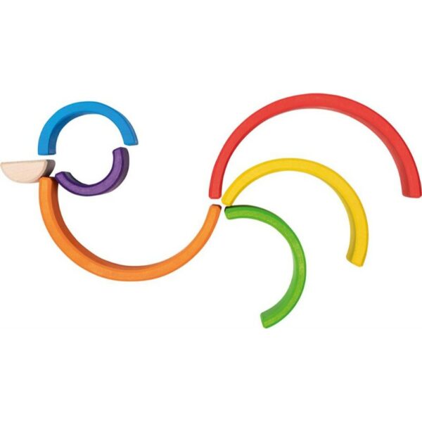 Goki kleine Regenboog hout houten speelgoed natuurlijk duurzaam Montessori vrije school antroposofisch gifvrij balanceren bouwen toren bouwen balanceren eend