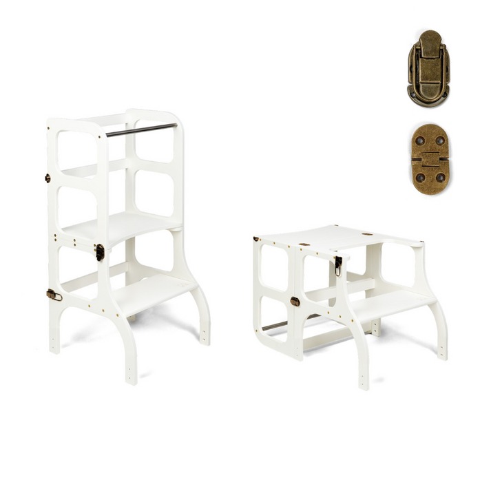 Ette Tete Step'n'Sit Learning tower Wit Antiek Messing