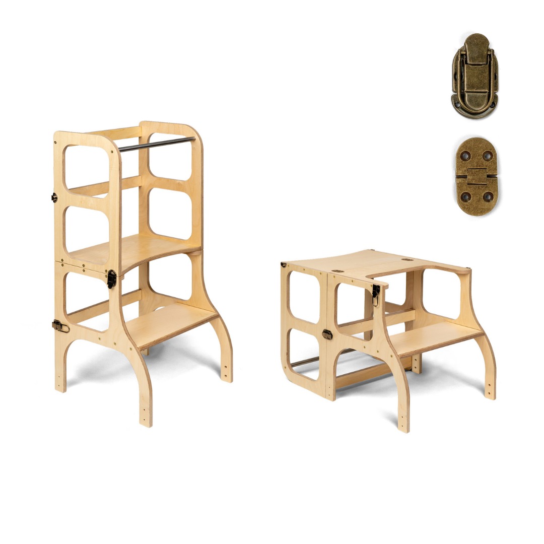 Ette Tete Step'n'Sit Learning tower Hout Antiek Messing