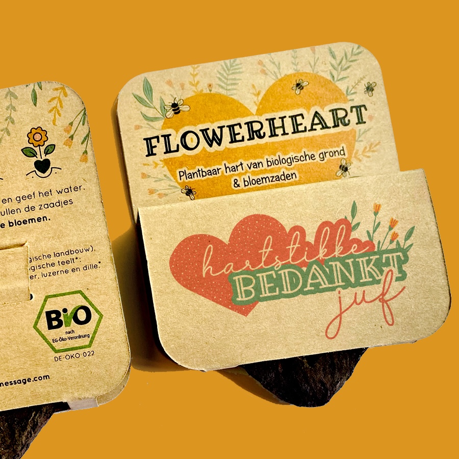 BLOOM your message Plantbaar Bloemenhart Bedankt Juf afbeelding